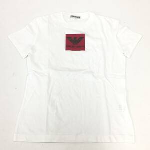 267 美品 EMPORIO ARMANI エンポリオアルマーニ ロゴプリント クルーネック Tシャツ トップス 半袖 綿100％ レディース M ホワイト 白