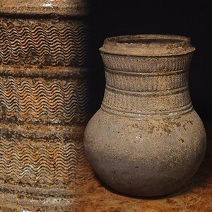 慶應◆朝鮮古美術 7～9世紀 統一新羅時代 新羅土器 波状文長頸瓶 発掘出土品 御仕立て箱