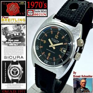 1970's/past BREITLING ブライトリング★ SICURA シクラ ★ Double-Crown DATE ★ レア 検：スプリント ナビタイマー