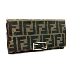 TY0735■FENDI フェンディ ズッカ柄 二つ折り 長財布 ロゴ キャンバス レザー ウォレット ブラウン レディース メンズ