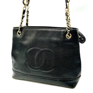 HY1110■CHANEL シャネル ココマーク キャビアスキン Bag バッグ 鞄 チェーン ショルダーバッグ トートバッグ ブラック ゴールド