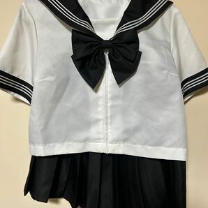 コスプレ用 セーラ服上下セット 半袖 リボン 黒