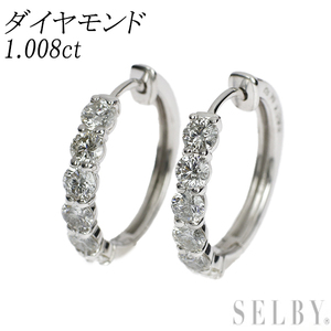 K18WG ダイヤモンド ピアス 1.008ct フープ 新入荷 出品1週目 SELBY