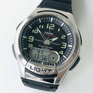 神100-437★ 稼動品 美品 カシオ テレメモ CASIO TELEMEMO クォーツ 腕時計 AQ-180W メンズ ウォッチ 純正ブレス 黒文字盤 デジアナ