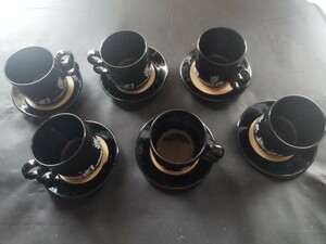 A Showa era delivery horse car pattern black coffee cup 6 piece 