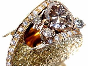 1円～【ジュエリー極】特大 極上天然コニャックブラウンダイヤモンド2.80ct＆脇ダイヤモンド0.31ct 超高級K18リング h6254igl【送料無料】