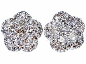 1円～【ジュエリー極】フラワーデザイン輝く！良質天然ブラウンダイヤモンド0.50/0.50ct 高級K18WGピアス t3641JitkTAZ【送料無料】