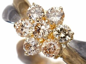 1円～【ジュエリー極】豪華フラワー！良質天然ブラウンダイヤモンド1.00ct 高級K18YG＆Pt900リング a591JitkHA【送料無料】