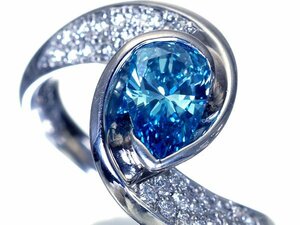 【ジュエリー極】蒼き雫！超極上大粒ブルーダイヤモンド1.03ct 約VS以上＆クリアダイヤ 超高級Pt900リング h5181igg【送料無料】