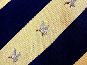 DC00987♪良品【キャラ柄】シルク100％ 刺繍「鳥 鴨 カモ ストライプ」ネクタイ♪