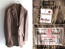 希少 80sビンテージ USA製 StanleyBlacker Harris Tweed ハリスツイード ヘリンボーン くるみ釦 2Bテーラードジャケット ブレザー S程度_画像1