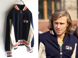 希少 80sビンテージ イタリア製 FILA フィラ BJORN BORG JACKET ウール混 ロゴワッペン ボルグジャケット ジャージ 紺 赤 白 トリコロール