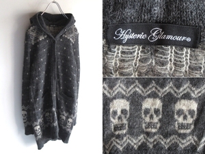 HYSTERIC GLAMOUR Hysteric Glamour Skull pattern moheya wool f- Delon g knitted cardigan knitted coat FREE charcoal mo hair 