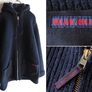 名作 BLUE BLUE 圧縮ニット 肉厚 ヘビーウール フードジャケット ロゴワッペン パッチポケット フードジャケット パーカー 2/M インディゴの画像1