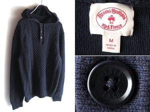 Brooks Brothers Red Fleece ブルックスブラザーズ レッドフリース コットン ケーブルニット アランニット パーカー M ネイビー 国内正規品