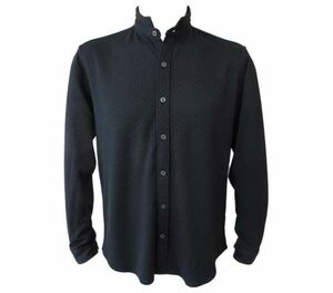 【durini】TETE HOMME テットオム 春物早割◆30%OFF◆千鳥 ジャージ シャツ 長袖 ストレッチ イージーケア ミニ襟 ビジカジ/黒/L