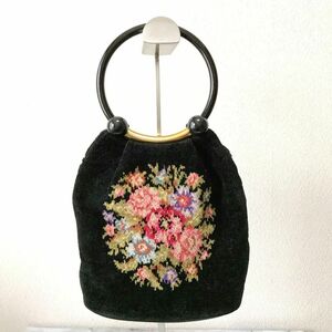 人気　FEILER フェイラー 刺繍入り　ハンドバッグ　ブラック