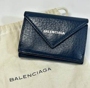 BALENCIAGAバレンシアガ 財布三つ折り ペーパーミニウォレット 紺 ミニウォレット ネイビー 折財布