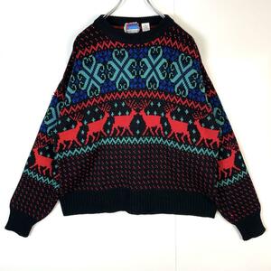 Sweater graphixノルディックセーターニット総柄ボーダーヴィンテージ