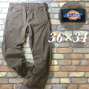 ★アメリカ直輸入!!★正規品★【状態良好★Dickies ディッキーズ】黒タグ ダック地 ゆるダボ ペインターパンツ ワーク[36×34]茶 K2-904