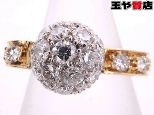 イタリー 美品 ダイヤ 1.17ct デザイン リング12号 750 K18YG イエローゴールド