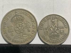 【10964-5】☆彡イギリス 英国 2シリング硬貨 1947年/1シリング硬貨 1948年 ジョージ六世/2枚セット☆☆