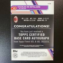 2022-23 Topps Finest UEFA Charles De Ketelaere Refractor Auto AC Milan シャルル・デ・ケテラーレ 直筆サインカード_画像2