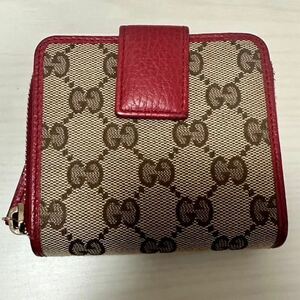 GUCCI グッチ GGキャンバス レザー スモール ラウンドジップ 二つ折り財布