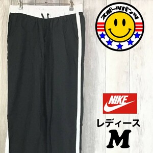 SDN3-668◆ライナー付き◆【NIKE ナイキ】ロゴ刺繍 ナイロンパンツ【レディース M】黒×白 ゴルフ テニス ランニング ジョギング