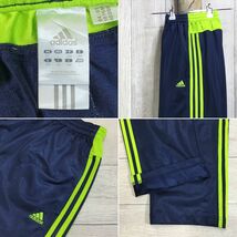 SDN4-263◆USA買付◆正規品【ADIDAS アディダス】刺繍ロゴ サイドライン トラックパンツ【160 S】紺 黄緑 ジャージパンツ 部屋着 ジム_画像3