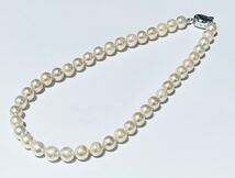 本真珠 パール ネックレス 43.5cm 9〜10mm珠前後 留め具シルバー ユーズド_画像1
