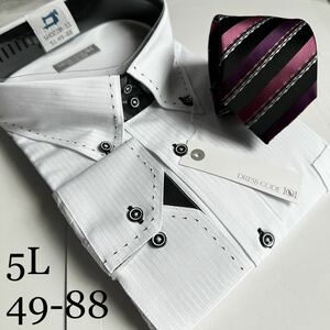 ワイシャツ＆ネクタイ★5Lサイズ49-88★DRESS CODE 101★ワイシャツ素材ポリエステル75%綿25%★ウォッシャブルネクタイ付★形状安定