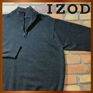 ME8-254★状態良好◎★【IZOD アイゾッド】刺繍ロゴ ハイネック ハーフジップセーター【メンズ XL】チャコールグレー コットンニット 古着