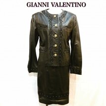 ＧＩＡＮＮＩ ＶＡＬＥＮＴＩＮＯ 黒 羊革 レディース ジャンニバレンチノ レザースーツ タイトスカート 前開き 洋品婦人服/269_画像1