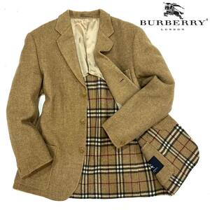 美品!!Burberry London カシミヤ混 柔らかい ウール 3B テーラード ジャケット(LL)キャメルベージュ チェック メンズ スーツ バーバリー