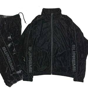 美品!!Supreme Crushed Velvet Track Jacket&Pant セットアップ(S)ブラック シュプリーム ベルベット 