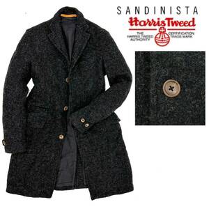 SANDINISTA HarrisTweed ウール チェスターコート(M)ブラック 黒 メンズ スーツ アウター ハリスツイード