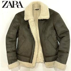 良品!!ZARA ザラ フライトジャケット B-3 タイプ (M)カーキブラウン フェイクムートン ミリタリー ジャケット メンズ アウター