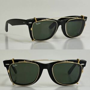 90's B&L Ray-Ban クリップオン ウェイファーラー 5022 エボニー クリアデモレンズ×G-15 USA ビンテージ ボシュロム 廃盤品