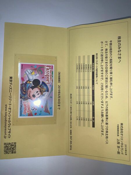 東京 ディズニー 株主 オリエンタルランド 券 チケット期限切れの未使用品　コレクション用　株主通信付き