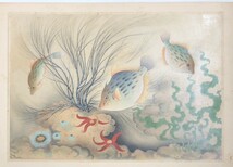 ◇大野麦風『カワハギ』大日本魚類画集　彩色木版画　手摺　空摺　真作　シート　_画像1