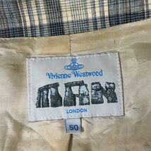 Vivienne Westwood LONDON ヴィヴィアンウエストウッド チェック柄 ロングコート ブルー サイズ50 メンズ 薄手 Pコート アウター 北E3_画像5