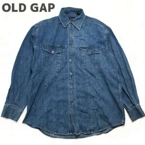 1円 OLD GAP GAP オールドギャップ デニムシャツ Ｍ～Ｌ相当 90年代 ヴィンテージ 長袖 デニム ワークシャツ トップス ユニセックス