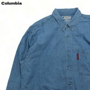 1円 Columbia　コロンビア　デニムシャツ　長袖　2XL　ボタンダウン 大きいサイズ　ゆるダボ　ヴィンテージ