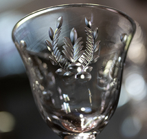 1953年～ ダンカン＆ミラー トリスタン リーフ カッティング クリスタル リキュールグラス 2個セット 酒 吟醸 日本酒 アンティーク_画像2