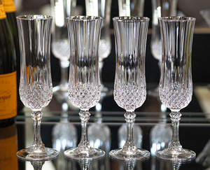 フランス クリスタル グラス ロンシャン フルート シャンパン グラス 4脚セット バーグラス ビンテージ ガラス ベース 花瓶