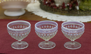 1940年代 アンカーホッキング ムーンストーン ホブネイル オパールセント 乳白色 シャーベットグラス 3個 デザートグラス アンティーク