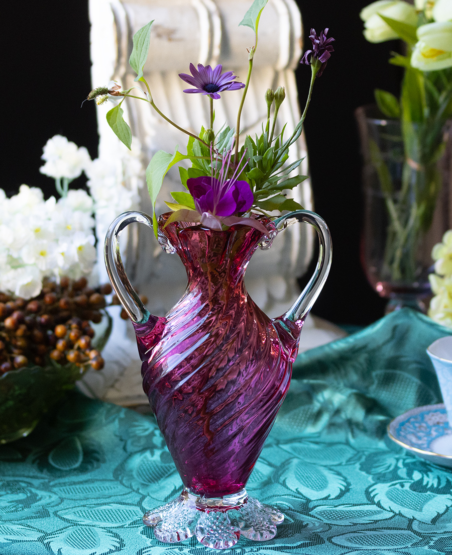 ガラスウェーブ 花瓶 フラワーベース オパール 工芸品 日本製 レア-