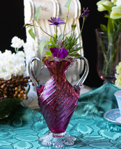 1950年代 ピルグリム アート グラス スワール 手吹きガラス クランベリー ミルク ハンドル付き 花瓶 ベース アメリカ_画像1