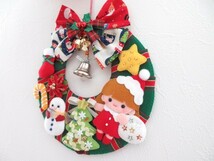 メリークリスマス☆女の子 サンタ☆ツリー 雪だるま☆ブーツ ベル プレゼント☆冬☆ハンドメイド☆フェルト☆壁飾り リース _画像2